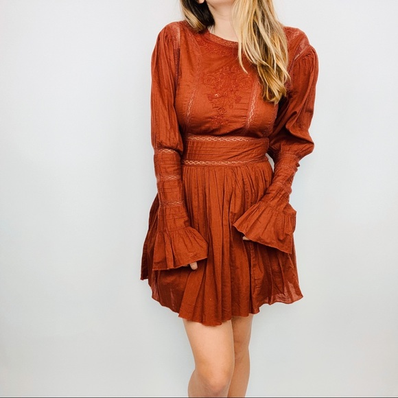 Free People rust orange long sleeve lace dress - Picture 4 of 7